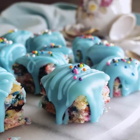 Rainbow Funfetti Petit Fours - Recipe photo by FeastInThyme