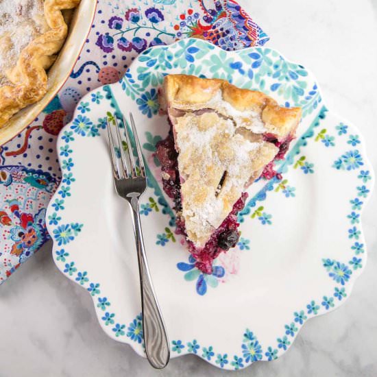 Blueberry Rhubarb Pie - Recipe photo by bunsenburnerbakery