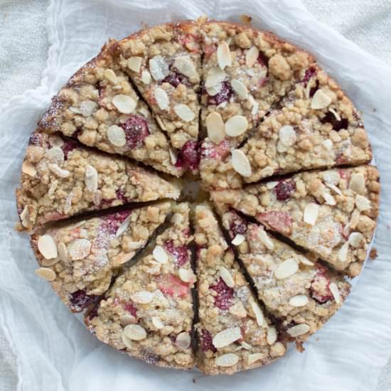 Rhubarb And Raspberry Crumble Cake - Recipe photo by kayskitchen