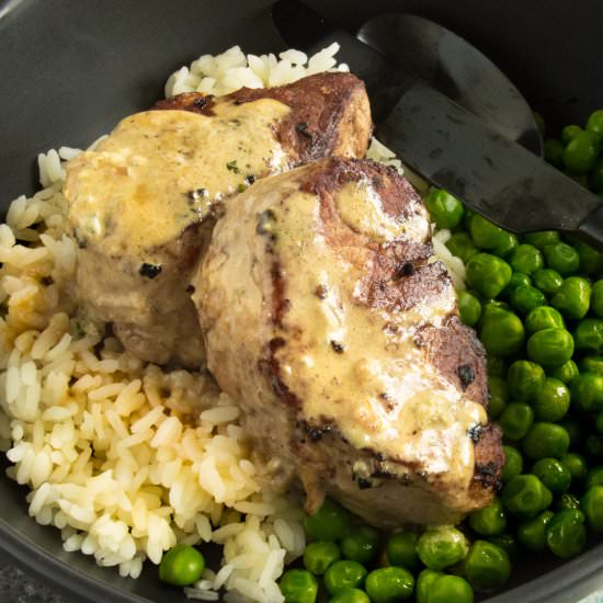 Pork Medallions in Blue Cheese - Recipe photo by West Via Midwest