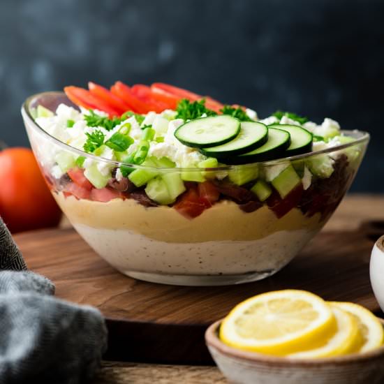 Layered Greek Dip - Recipe photo by JoyFoodSunshine