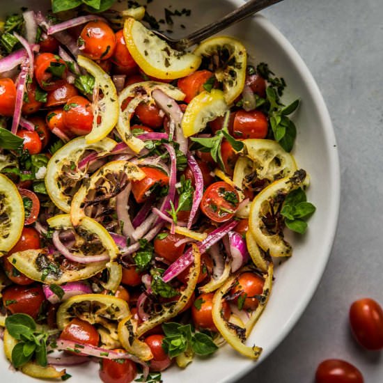 Cherry Tomato Salad with Lemon - Recipe photo by platingsandpairings