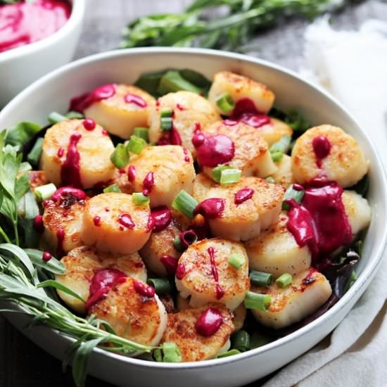Seared Scallops w/ Beet Puree - Recipe photo by Give it Some Thyme