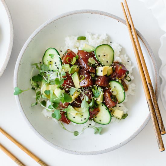 Ahi Tuna Poke Bowl - Recipe photo by Downshiftology