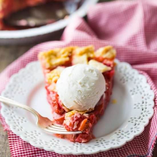 Strawberry Rhubarb Pie - Recipe photo by Baking a Moment
