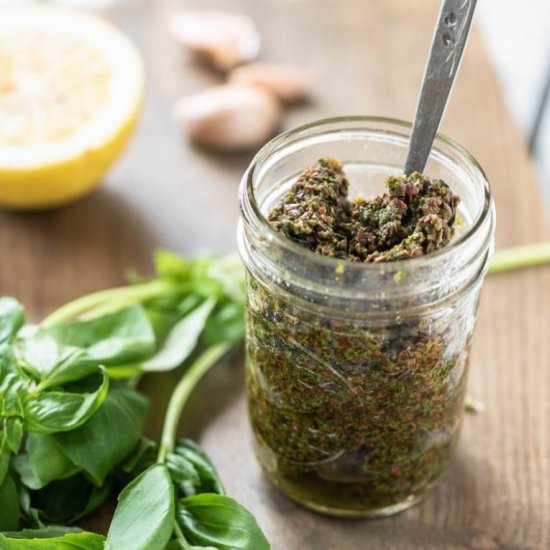 Easy Nut-Free, Vegan Pesto - Recipe photo by nutfreevegan