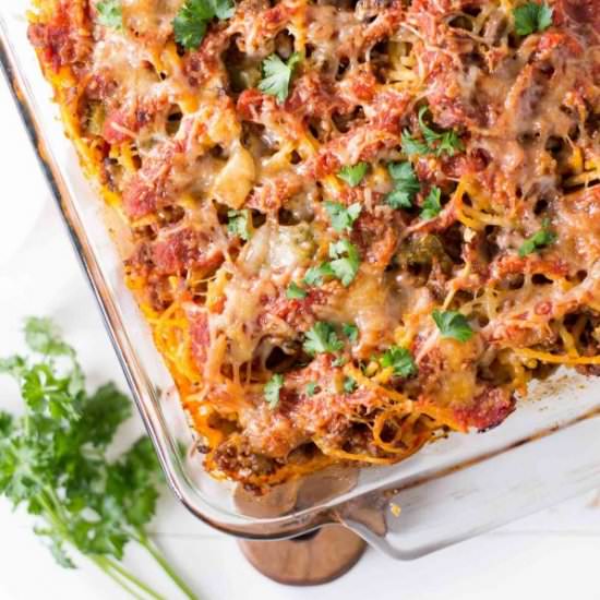 Baked spaghetti casserole - Recipe photo by veggiebalance