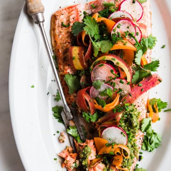Roasted Salmon with Spring Pesto - Recipe photo by themodernproper