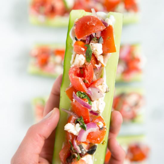 Greek Salad Cucumber Boats - Recipe photo by The petite cook