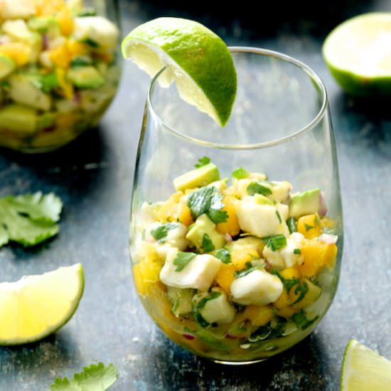 Halibut Ceviche w/ Mango & Avocado - Recipe photo by fromachefskitchen