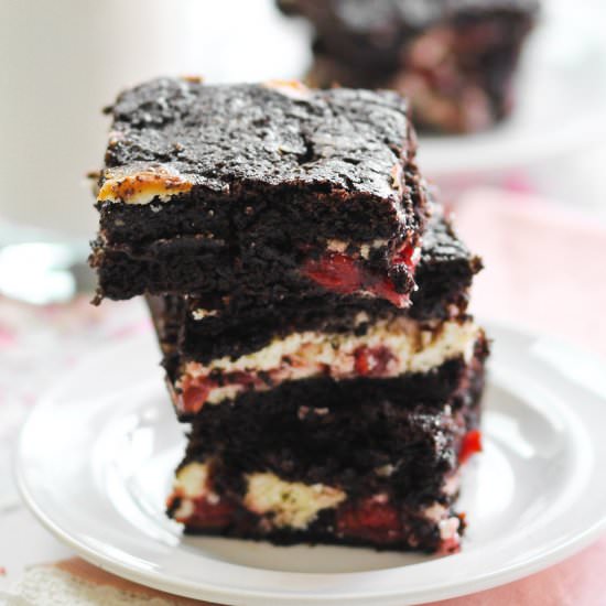 Chocolate Cherry Cheesecake Bars - Recipe photo by FoodFanatical