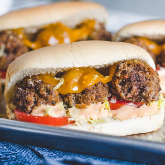 Bacon Cheeseburger Meatball Subs - Recipe photo by mymoderncookery