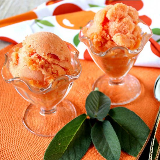 Low Sugar Peach Sage Sorbet - Recipe photo by Kudos Kitchen by Renee