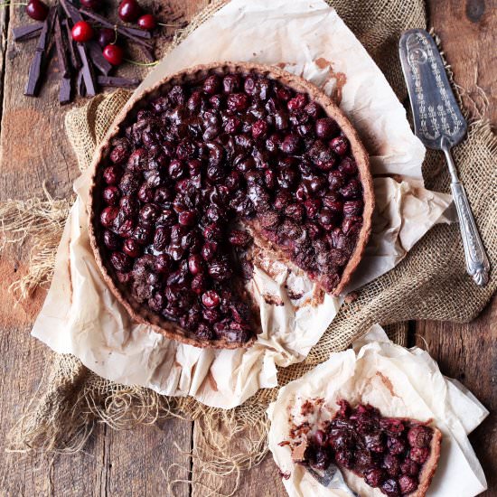Dark Chocolate Cherry Bourbon Tart - Recipe photo by thespicyolive
