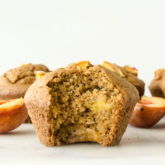Peach Cornmeal Muffins - Recipe photo by The Desserted Girl