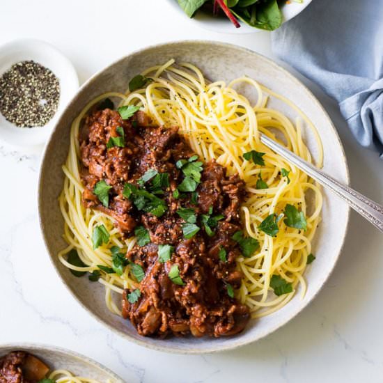Red Wine Bolognese with Mushrooms - Recipe photo by Nourish Everyday