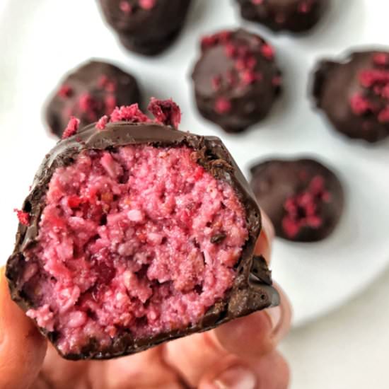 Raspberry Coconut Truffles - Recipe photo by andrewcooks