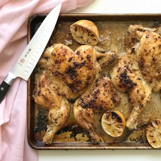 Lemon, maple & garlic roast chicken - Recipe photo by danielle renov