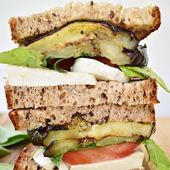 Grilled Eggplant & Arugula Caprese - Recipe photo by Sarah Gold Nutrition