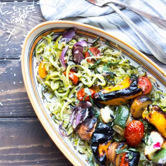 Grilled Vegetable Skewers & Zoodles - Recipe photo by TheWimpyVegetarian