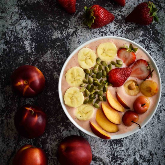 Strawberry Peach Yogurt Bowl - Recipe photo by pepperdelight