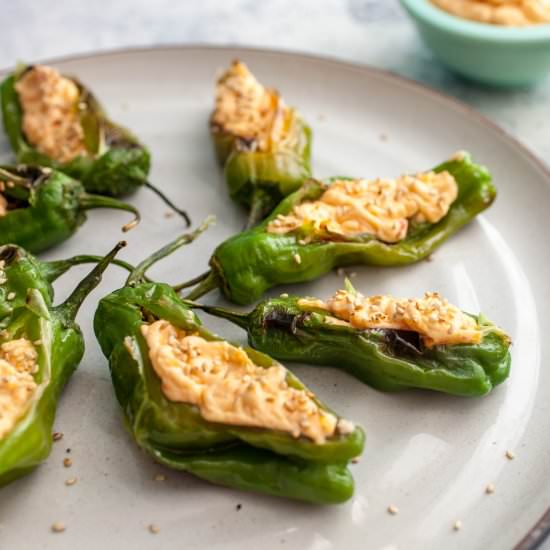 Pimento Cheese Shishito Peppers - Recipe photo by Macheesmo