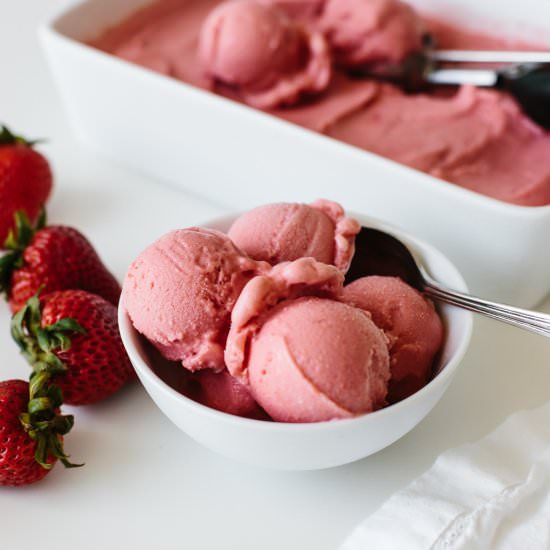 Strawberry Frozen Yogurt - Recipe photo by Downshiftology