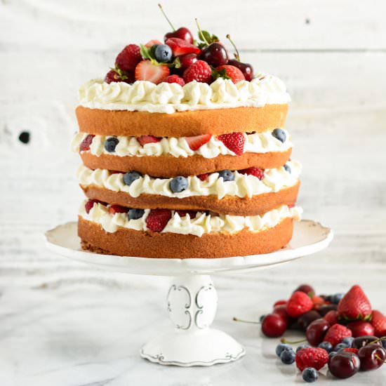 Mixed Berry Sponge Cake - Recipe photo by TheCakeChica