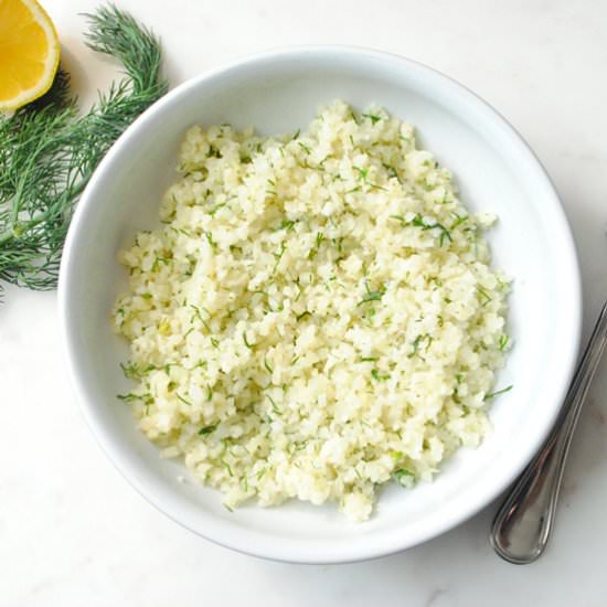 Dill & Lemon Cauliflower Rice - Recipe photo by The Anchored Kitchen
