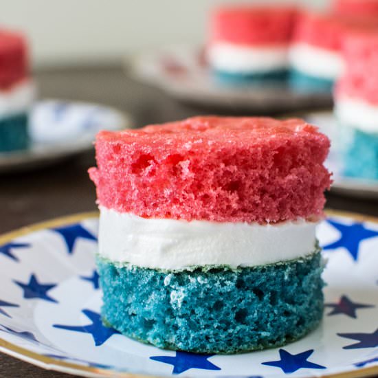 Red, White and Blue Mini Cakes - Recipe photo by apleasantlittlekitchen