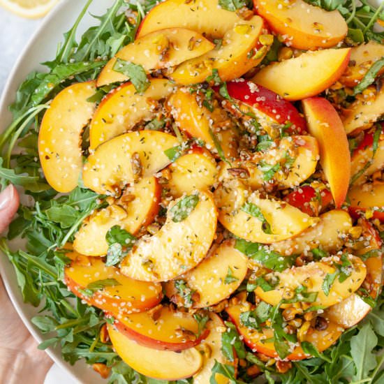 Summer Peach Salad with Pistachios - Recipe photo by wellvegan