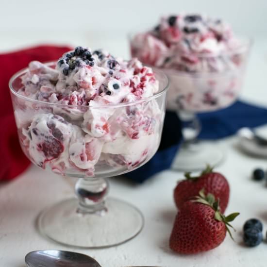 Red, White & Blue Cheesecake Salad - Recipe photo by littlebitrecipes
