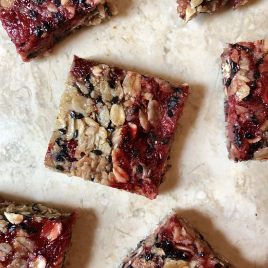 Roasted Strawberry Granola Bars - Recipe photo by thirstyradish