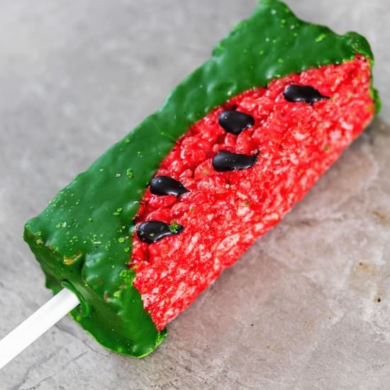 Watermelon Rice Krispy Pops - Recipe photo by seductioninkitchen