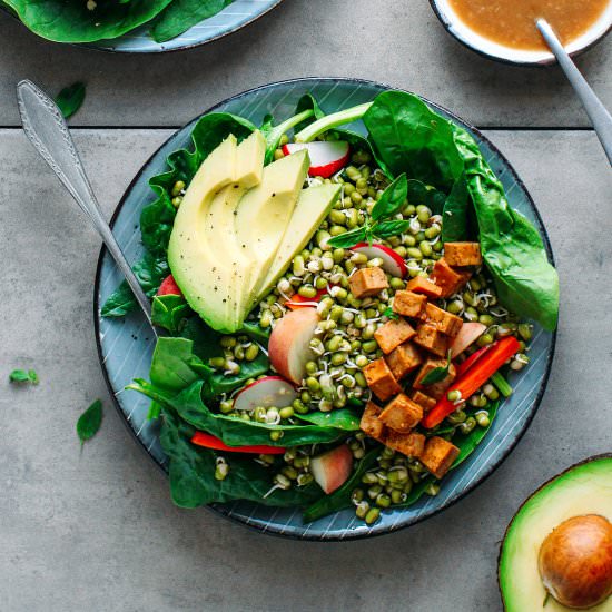 Sprouted Mung Bean & Peach Salad - Recipe photo by fullofplants