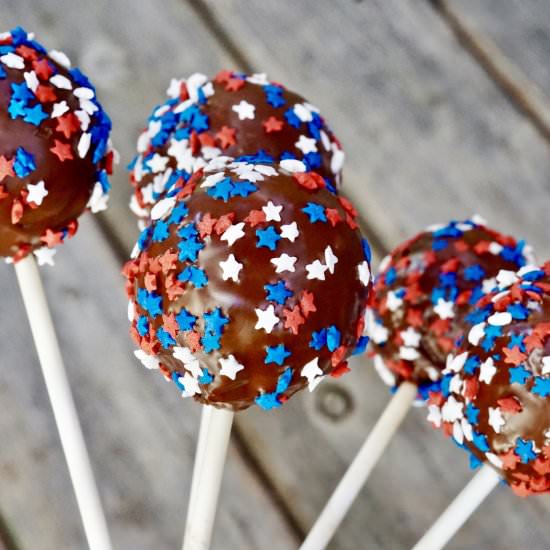 Patriotic Brownie Cake Pops - Recipe photo by simmerandsauce