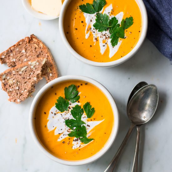 Coconut Ginger Pumpkin Soup - Recipe photo by Nourish Everyday