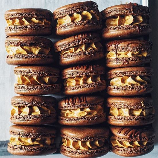 Chocolate-Salted Caramel Macarons - Recipe photo by bakesalotlady