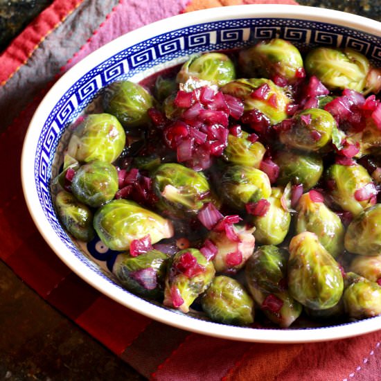 Brussels Sprouts with Grape Glaze - Recipe photo by AmyGorinNutrition