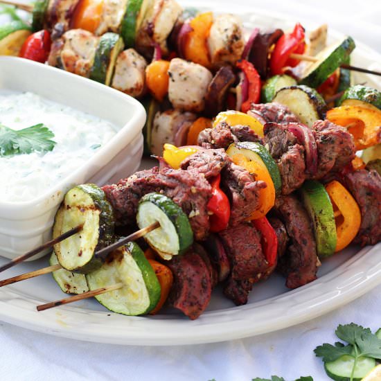 Greek Chicken & Steak Kebabs - Recipe photo by thygoodness
