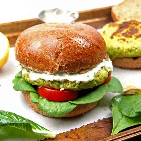 Spinach and Artichoke Bean Burgers - Recipe photo by AGratefulMeal