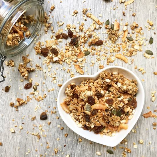 Coconut and Raisin Cinnamon Granola - Recipe photo by Nourishing Amy