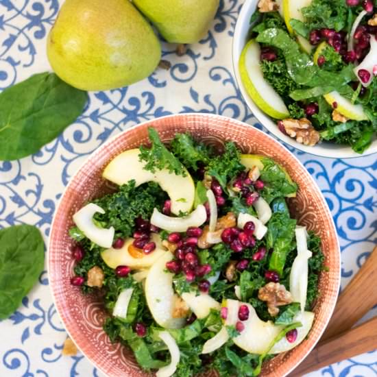 Kale Pear and Pomegranate Salad - Recipe photo by mghthakkar