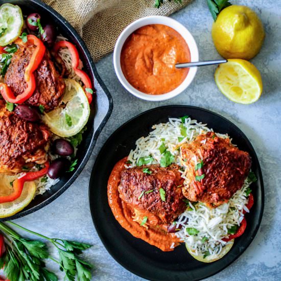 Almond Butter Romesco Chicken - Recipe photo by mom under pressure