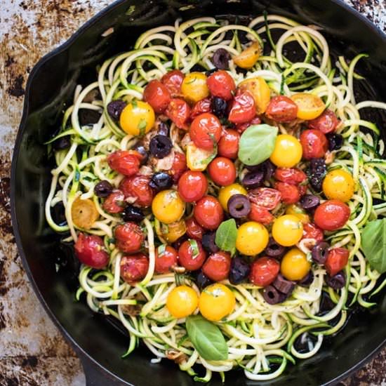 Zucchini Pasta with Tomato & Olives - Recipe photo by crazyinspiredlife