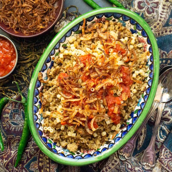 Kushary – Egyptian Rice and Lentils - Recipe photo by Foodtasia