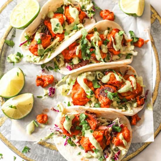 Buffalo Cauliflower Tacos - Recipe photo by Never Not Hungry