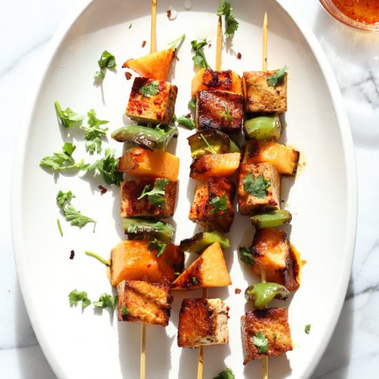 Gochugaru Baked Tofu Veggie Skewers - Recipe photo by richa