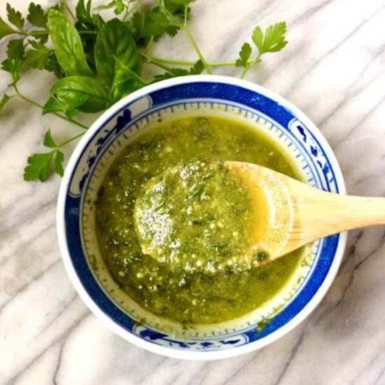Five-Minute Nut Free Pesto - Recipe photo by flavorpalooza