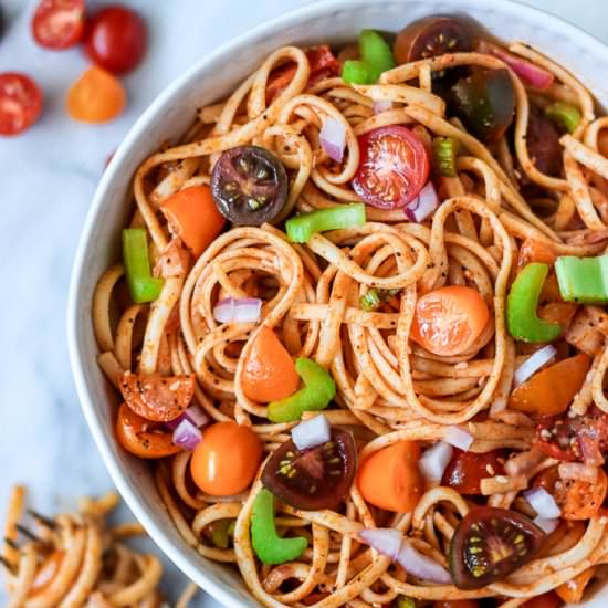 Vegan Linguine Pasta Salad - Recipe photo by ShortGirlTallOrder
